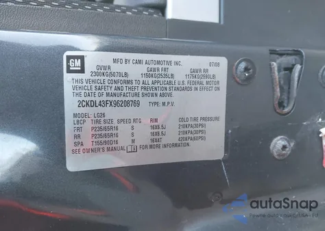 2009 Pontiac Torrent from USA, damaged, VIN 2CKDL43FX96208769